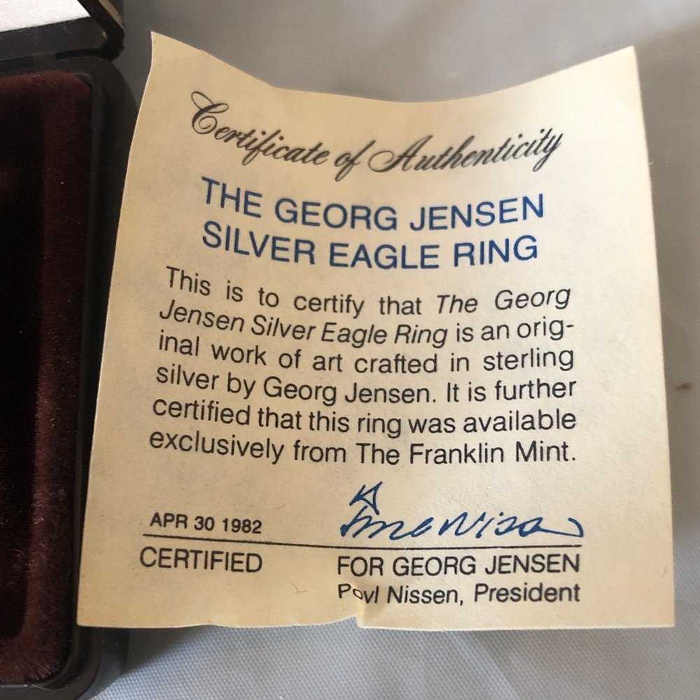 Sterling silver Eagle ring by George Jensen, Denmark original case COA size 11.5 - Picture 4 of 8